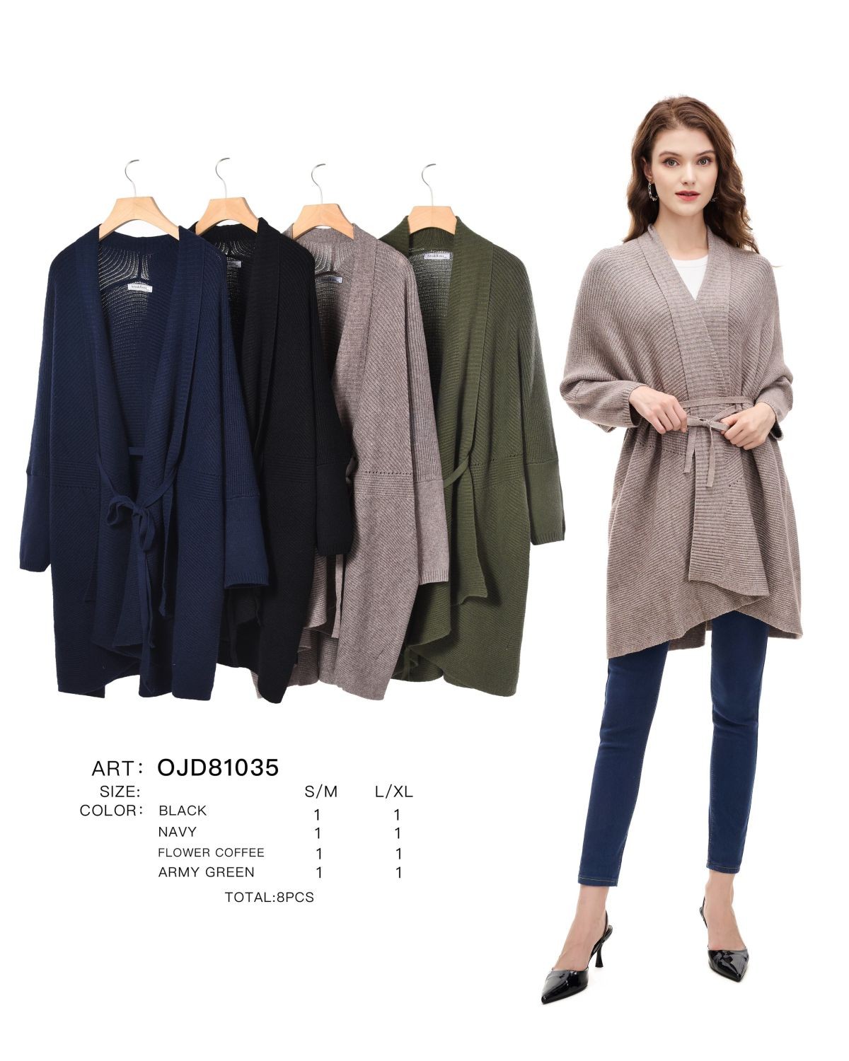 OJD81035 Women's Belted Knit Cardigan